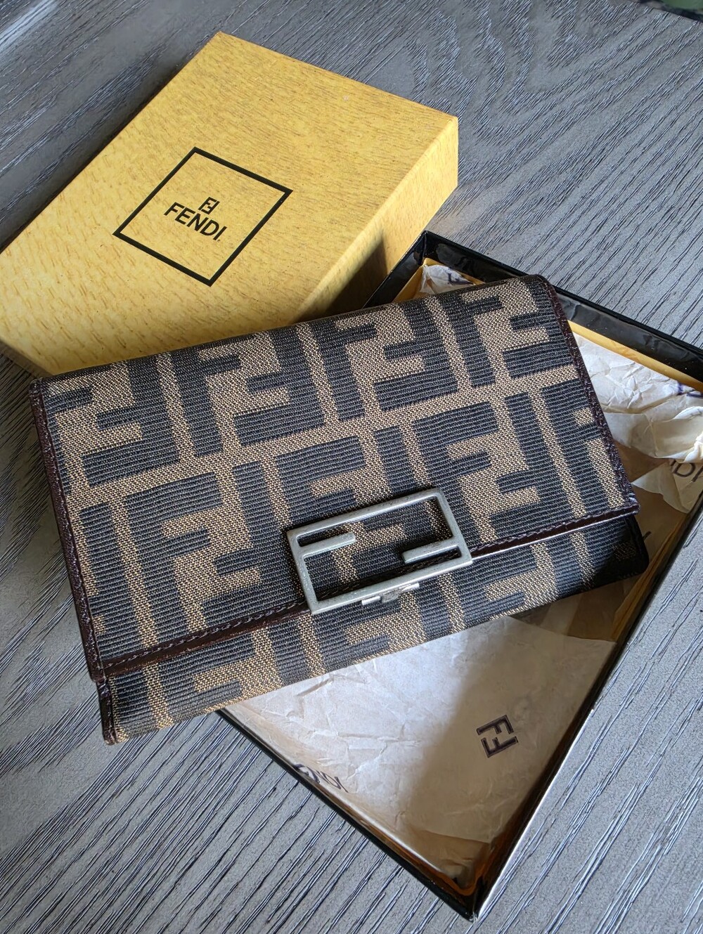 Fendi Brown and Black FF Logo Continental Wallet with Silver Hardware